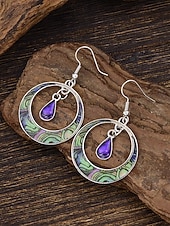 ieftine Accesorii de vacanta-Cercei boemi din aliaj pentru femei cu lacrimă mov, design rotund colorat, perfecți pentru ținute casual zilnice și vacanțe la plajă