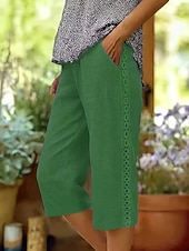 abordables Bas-Femmes Pantalon effet lin Pantalon capri Shorts d'été Pantalons Streetwear Occasionnel Longueur Genou Taille moyenne Couleur Unie Avec Poches Confortable Respirant Non Elastique Quotidien Extérieur