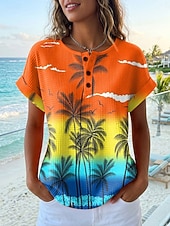 economico Maglietta Arte &amp; Design-Top in maglia waffle per donna T-shirt a blocchi di colore grafica geometrica elegante classica maniche corte a girocollo top regolari sportivi quotidiani blu viola arancione verde estivo primaverile