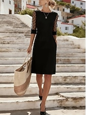 Χαμηλού Κόστους Απλό Φόρεμα-Γυναικεία Μίνι φόρεμα Φόρεμα σε γραμμή Α Φόρεμα Bodycon Καθημερινό Γραφείο Κανονικό Πουά Μισό μανίκι Στρογγυλή Ψηλή Λαιμόκοψη Μαύρο Καλοκαίρι Άνοιξη Φθινόπωρο