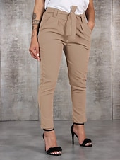 preiswerte Hose-Damen Tapered Hose Chinos Urlaub Streetwear Lässig Knöchellang Mittlere Taillenlinie Einfach Kordelzug Tasche Elastischer Bund Bequem Atmungsaktiv Mikroelastisch Täglich Outdoor Streetwear Schwarz