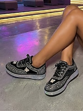 economico Sneakers da donna-sneakers con plateau e strass da donna - scarpe alla moda in velluto nero per le feste notturne