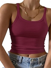 preiswerte Einfacher Tank-Damen Tank Top Ärmelloses Shirt T-Shirt Einfarbig Mode Klassisch Lässig Ärmellos Rundhalsausschnitt Normale Oberteile Täglich Ausgehen Wochenende Blau Kastanienbraun Schwarz Weiß Gelb Sommer Frühling