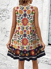 abordables Vestido Boho-Mujer Mini vestido Vestido de verano Vestido de una línea Casual Diario Festivos Holgado Floral Graphic Tribal Sin Mangas Escote en Pico Negro Beige Verano Primavera