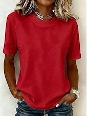 billige Plain t-skjorte-Kvinners 100% bomull T-skjorte topp ensfarget mote stilig grunnleggende kortermet rundhals regular topper daglig utgang helg blå svart hvit gul lysegrønn sommer vår