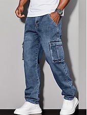 billiga Cargobyxor-Herr Militärbyxor Långbyxor Casual byxor Syratvättade byxor Flera fickor Rakt ben Slät Komfort Fullängd Ledigt Dagligen Utomhus Mode Streetwear Blå Svart Microelastisk