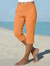 preiswerte Einfarbige Leggings-Damen Caprihose Stoffhosen Gemütliche Leggings Urlaub Basic Lässig Wadenlang Natürliche Taille Einfach Seitentaschen Geteilt Bequem Komfort Atmungsaktiv Hohe Elastizität Urlaub Yoga Straße Navy-Blau