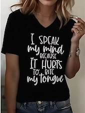  tricou damă amuzant umor citate stilat clasic casual mânecă scurtă decolteu în V lung topuri zilnic ieșiri weekend negru alb gri vară primăvară toamnă iarnă