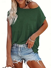 preiswerte Einfarbiges T-Shirt-Damen Bluse Tasche Einfach Vintage Stilvoll Ärmellos Rundhalsausschnitt Normale Oberteile Täglich Ferien Ausgehen Schwarz Gelb Rosa Purpur Grün Sommer Frühling