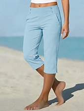 preiswerte Einfarbige Leggings-Damen Caprihose Stoffhosen Gemütliche Leggings Urlaub Basic Lässig Wadenlang Natürliche Taille Einfach Seitentaschen Geteilt Bequem Komfort Atmungsaktiv Hohe Elastizität Urlaub Yoga Straße Navy-Blau