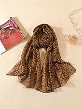 baratos Acessórios de férias-Lenço feminino de chiffon leve estilo boêmio, estampa de leopardo, várias cores, ideal para uso diário, férias e viagens.