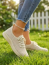 זול סניקרס לנשים-בגדי ריקוד נשים קזו'אל יומי בבית רצועות שטוח בוהן עגולה ספורטיבי יום יומי נוחות רשת לואפר ניאון צהוב שחור לבן