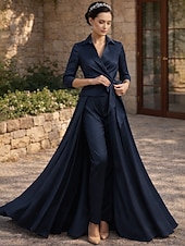 levne Máminy kalhotové kostýmy-Dvoudílné Kalhoty Po kotníky Šaty pro matku nevěsty Poloviční rukáv Košilový límec Elegantní Formální Svatební host Satén s Mašle