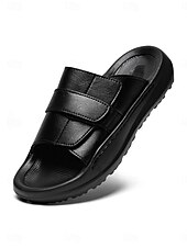 abordables Hommes-Men's Black Double Strap Slide Sandals Open-Toe Comfort Casual Slippers for Resort &amp; Poolside, Beach Vacation, Travel, Seaside Relaxing, Summer Daily Wear and Outdoor Leisure