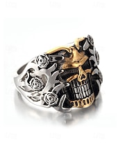 お買い得  メンズジュエリー-メンズ ステンレススチール ゴシック スカル リング、マルチサイズ バイカー パンク ステートメント バンド、花柄ディテール、カジュアルウェア、旅行、休暇、ハロウィン スタイリングに最適な大胆なファッション ジュエリー