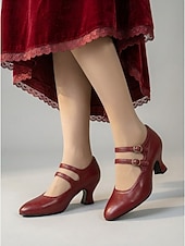 ieftine Victorian și Edwardian-Pantofi cu toc Mary Jane verzi, în stil victorian vintage pentru femei - pantofi eleganți cu toc dublu și barete mici &amp;detalii brogue pentru petreceri cu ceai, evenimente retro &amp;ocazii formale