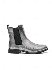 voordelige Heren-Metallic zilveren Chelsea boots voor heren met spitse neus, modieuze enkellaarsjes voor muziekfestivals, podiumoptredens, concerten, feestjes, streetstyle en opvallende mode-looks.