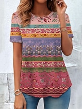  Dames T-shirt Afdrukken Grafisch Verloop Elegant Vintage Stijlvol Korte mouw Lange mouw Strakke ronde hals Normale tops Dagelijks Wit Geel Lichtgroen Blozend Roze Donkergroen Zomer Lente