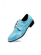 Χαμηλού Κόστους Derby παπούτσια-Ανδρικά μπλε παπούτσια με ανάγλυφο κροκόδειλο, δερμάτινο επάνω μέρος με κορδόνια, μοντέρνα πολυτελή στυλ, κατάλληλα για κομψούς άνδρες σε πάρτι, ειδικές περιστάσεις και γάμους.