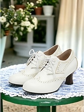 levne Retro styl 50. let-Dámské vintage černobílé oxfordské boty z 50. let - klasické dvoubarevné sedlové brogy se šněrováním na retro párty a swingový tanec &amp;preppy denní nošení