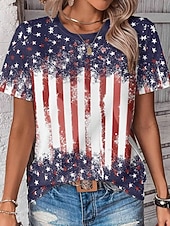  Giorno dell'Indipendenza Americana Per donna Maglietta Stampato Grafico Bandiera Elegante Classico Casual Manica Corta Girocollo Top Regolari Quotidiano Blu Rosso Blu turchese Estate Primavera