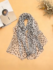 baratos Acessórios de férias-Lenço feminino de chiffon leve estilo boêmio, estampa de leopardo, várias cores, ideal para uso diário, férias e viagens.