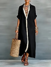 preiswerte Weißes Kleid-Damen Maxikleid Hemdblusenkleid Elegant Lässig Party Lässiger Schnitt Einfach Kurzarm Hemdkragen Blau Schwarz Rosa Grün Sommer Frühling