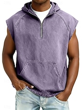 Недорогие Спортивные майки-Муж. Безрукавка Демин Рубашка Рубашка с кислотной стиркой Без рукавов Капюшон Молния Лето Весна Все сезоны Полотняное плетение Мода Оригинальный рисунок Классический Окрашенная одежда Капюшон