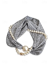 preiswerte Urlaubszubehör-Magnetische Schal-Halskette aus Polyester und Kunstperlen für Damen, modisches, mehrfarbiges Design, geeignet für Alltag, Reisen und Urlaub