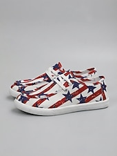 cheap Women's Sneakers-Women's 250th Anniversary American Flag Canvas Sneakers - Patriotic Lace-Up Casual Shoes for 4th of July, Travel &amp; Everyday Wear