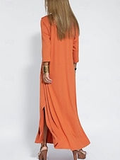 baratos Vestidos de Férias-Mulheres Vestido Longo Vestido casual Elegante Moda Moderno Ao ar livre Férias Para Noite Normal Tecido Manga Curta Decote V Preto Laranja Verão Primavera