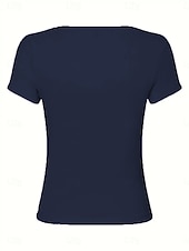 abordables Camiseta lisa-Mujer Camiseta Camiseta superior Botones Plano Moda Elegante Clásico Manga Corta Cuello Barco Tops regulares Diario Noche Fin de semana Negro Blanco Rojo Azul Marino Marrón Verano Primavera