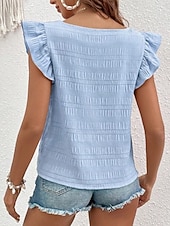 economico Bluse Eleganti-Per donna Camicia Blusa Maglietta senza maniche Volant Semplice Elegante Classico Moderno Senza Maniche Collo quadrato Top Regolari Quotidiano Ferie Uscire Blu Nero Bianco Verde Azzurro Estate