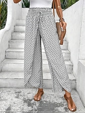  בגדי ריקוד נשים רגל רחבה מכנסי בוהו צ'ינו סקורט חופשה סגנון רחוב יום יומי עד לקרסול מותן בינונית גראפי שרוך מדפיס נוח קומפורט נושם מיקרו-אלסטי יומי בָּחוּץ חופשה שחור לבן קיץ אביב רגיל