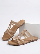 economico Women-Women's Chic Nude Snake Print Flat Sandals - Strappy Boho Slide Sandals with Interlocking Knot Design for Poolside Vacations, Summer Beach Travel &amp; Resort Wear