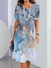 preiswerte Kleider für die Ferien-Damen Knielanges Kleid Shiftkleid Freizeitkleid Elegant Mode Modern Täglich Outdoor Urlaub Normale Passform Grafik Abstrakt Kurzarm Rundhalsausschnitt Blau Rosa Dunkelgrün Braun Sommer Frühling