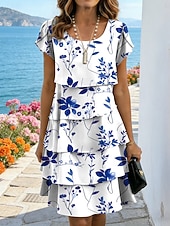 economico Abiti floreali-Per donna Mini Abito Abito a Tubino Vacanza Casual Boho Quotidiano Data Vestibilità regolare Floreale Grafico Manica Corta Girocollo Blu Giallo Viola Verde Estate Primavera