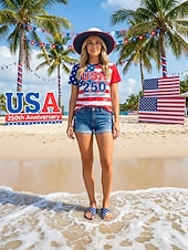 abordables Zapatos de mujer-Sandalias de playa para mujer con motivo del 250.º aniversario de EE. UU.: blancas y azules, con estampado de estrellas patrióticas, ideales para el 4 de julio y las vacaciones. &amp; playa