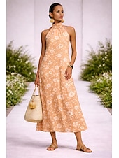 economico Abiti floreali-Per donna Abito Midi Vestito Casual Vestito in Chiffon Vestito a ruota Abiti Boho Chic Bohemien Vacanza Tropicale Spiaggia Ferie Data Vestibilità regolare Floreale Grafico Senza Maniche All'americana