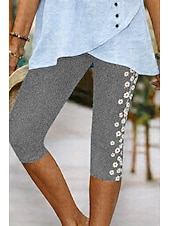 tanie -Damskie Spodnie capri Typu Chino Getry Urlop Zabytkowe Moda miejska Długość do łydki Wysoka talia Kwiaty Graficzny Drukowanie Komfort Miękka Wygodny Elastyczny Codzienny Na zewnątrz Urlop Niebieski