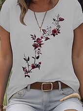 cheap Floral tee-Women's T Shirt Print Floral Graphic Stylish Classic Casual Short Sleeve Crew Neck Round Neck Regular Tops Daily Blue White Pink Gray Summer Spring