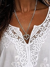 billiga Spets toppar-Dam Blus Spets Ensfärgat Stylish Ledigt Kortärmad V-hals Vanliga toppar Dagligen Blå Svart Vit Orange Grå Sommar Vår Höst