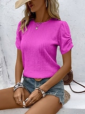 cheap Plain tee-Women's T Shirt Tee Top Plain Fashion Classic Casual Short Sleeve Crew Neck Regular Tops Daily Going out Weekend Blue Black Pink Rose Red Light Blue Summer Spring