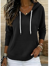 billiga Enkla huvtröjor-Dam Texturerade jackor Pullover Huvtröjor Slät Mode Klassisk Modern Långärmad Huva Vanliga toppar Gata Vardag Svart Vit Rosenröd Grå Vår Höst