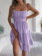 cheap Plain Dress-Women's Knee Length Dress Sundress Casual Dress Slip Dress Elegant Fashion Modern Outdoor Vacation Going out Regular Fit Plain Sleeveless Straps Black Yellow Pink Purple Summer Spring