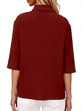 economico Camicie di Lusso-Per donna Camicia Blusa Camicia di cotone Arricciato Bottoni Tinta unica Elegante Classico Moderno Manica Lunga Colletto a Camicia Top Regolari Quotidiano Ferie Uscire Nero Bianco Giallo Rosa Vino
