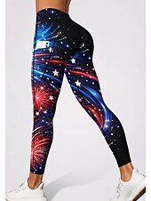 cheap Yoga Leggings &amp; Tights-Independence Day American National Day American Independence Day Women's Casual leggings Gym Leggings Leggings Pockets Stamp Duty Patchwork Pilates Gym Fitness Pants Leggings Star Red / black Dark