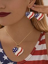 ieftine Accesorii-Set colier și cercei din aliaj pentru femei, modele cu inimioare și stele în mai multe stiluri, bijuterii patriotice, perfecte pentru aniversarea a 250 de ani de la SUA, Ziua Independenței și ținute casual de zi cu zi.