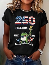  Jour de l'Indépendance Américaine Femmes T-shirt Imprimé Graphique Drapeau Élégant Classique Occasionnel Manche Courte Col ras du cou Hauts Réguliers Quotidien Bleu Noir Blanche Rouge Été Printemps
