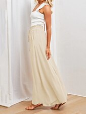 billiga breda ben och hög midja-Dam Trosor Kinesiska Aktiv Streetwear Ledigt Fullängd Medium Midja Slät Snörning Bekväm Oelastisk Dagligen Utomhus Gata Aprikos Svart Mörk marin Kaki Sommar Vår Lös passning